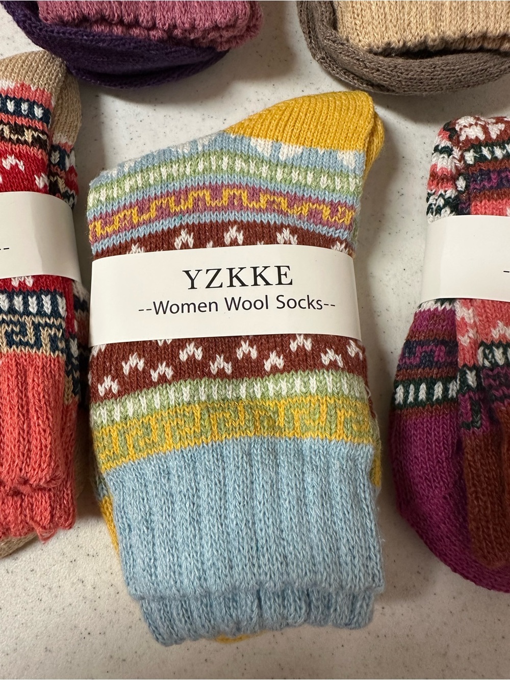 YZKKE 5Pack Vintage Winter Cold Knit Wool Crew Socks Multicolor NWT - Picture 4 of 5